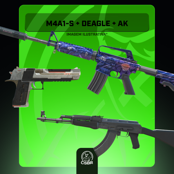 M4A1-S | Lótus Negra + Desert Eagle | Indústrias Mecha + AK-47 | Tons de Preto 